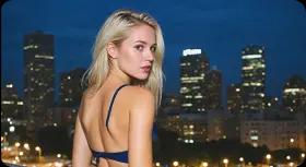 Girl with bikini look at the night city